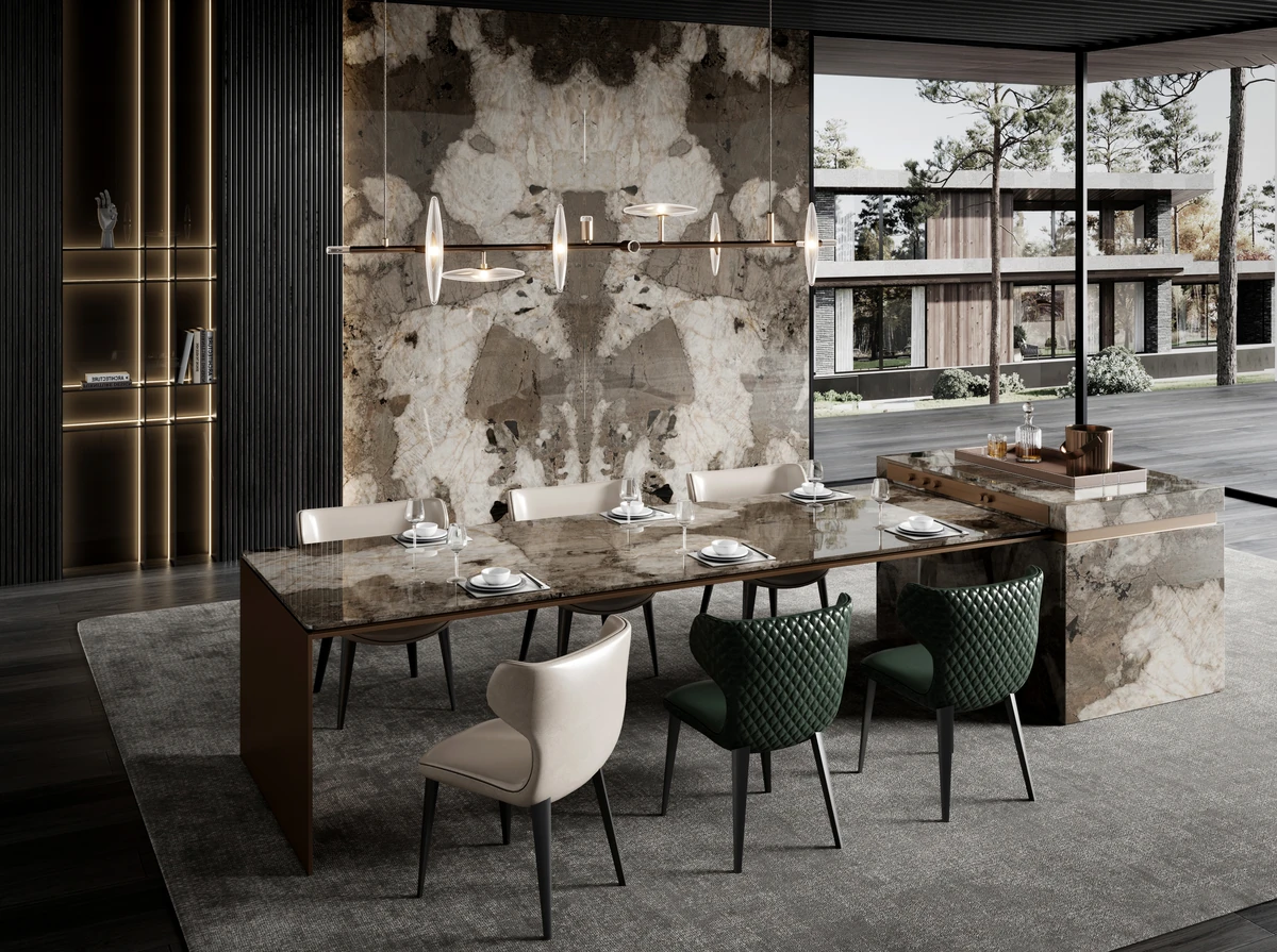 Dining table and feature wall